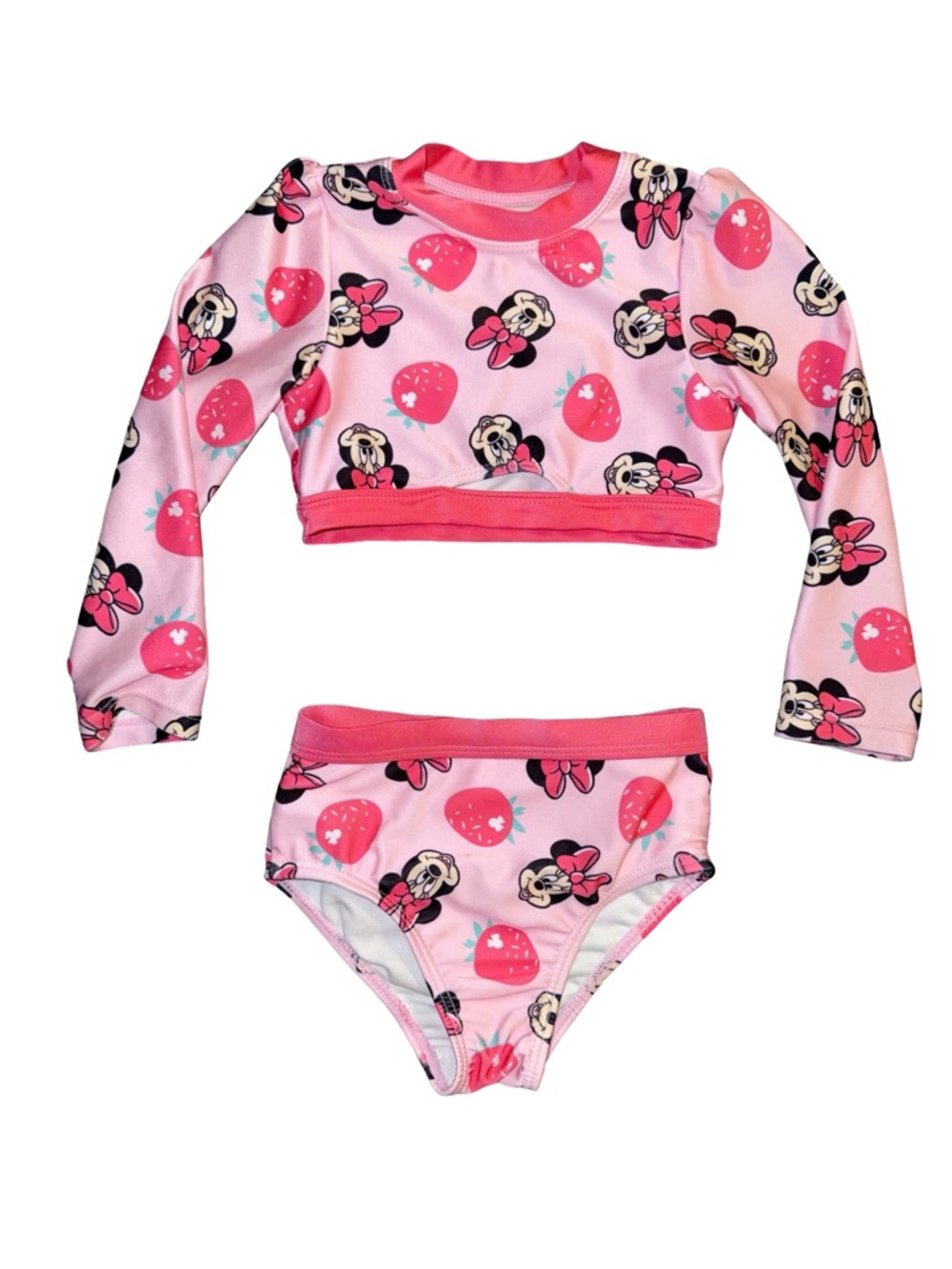 Disney Junior Minnie Mouse Pink Toddler Long Sleeve Two Piece Swimsuit  Size 2T